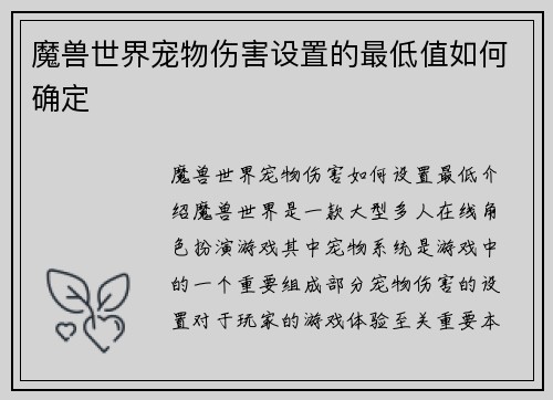 魔兽世界宠物伤害设置的最低值如何确定